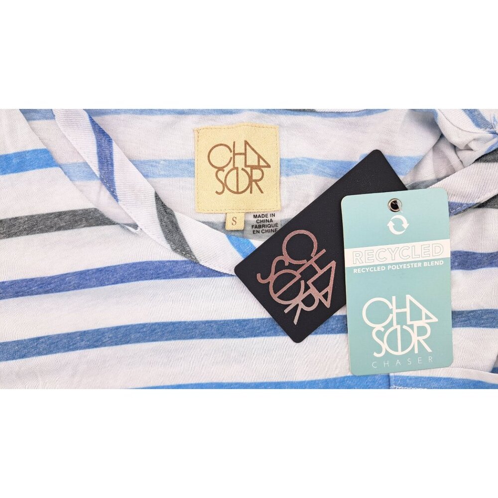 Chaser Recycled Striped Short Sleeve Top Women Size Small Pocket Vented Shirt - Picture 4 of 7